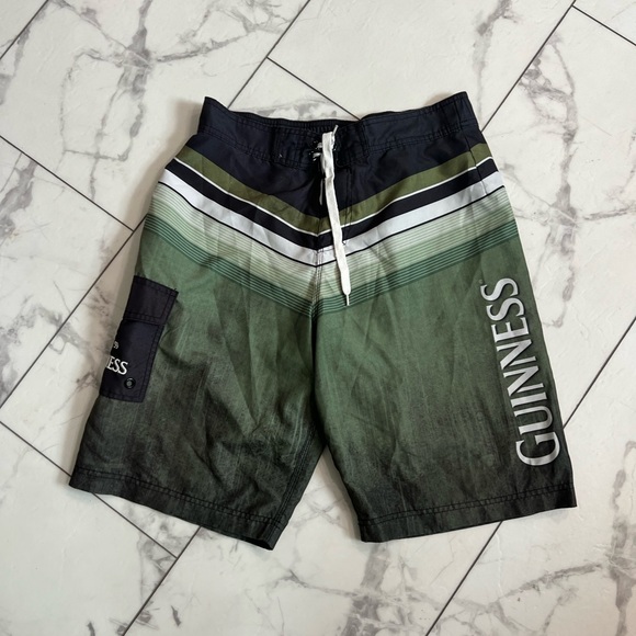 Guinness Green and Black Swim Board Shorts with Textured Stripes - Picture 2 of 4